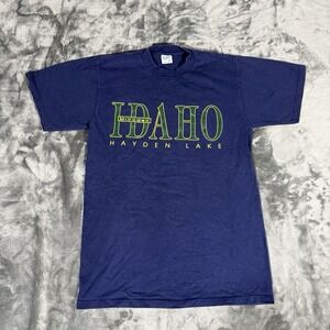 Vintage Hayden Lake Idaho T Shirt Mens Medium Blue Green Velva Sheen USA 90s